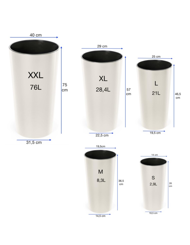 Plantenbak rond XXL hoog Ø40 × 75 cm hoogglans met bewateringssysteem, 76 L – Crème | Töpferkönig