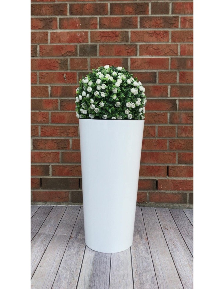 Pot haut rond XXL Ø40 × 75 cm brillant avec système d'arrosage, 76 L – Blanc | Töpferkönig