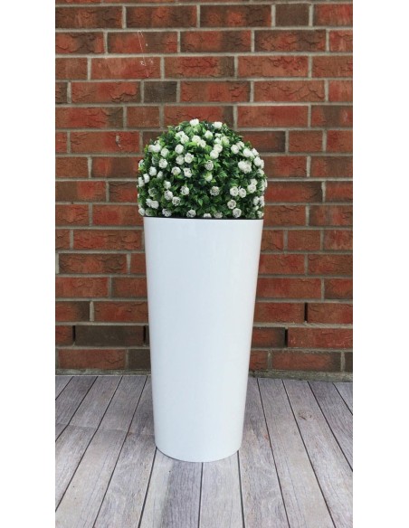 Blumenkübel rund XXL hoch Ø40 × 75 cm Hochglanz mit Bewässerungssystem, 76 L – Weiß | Töpferkönig