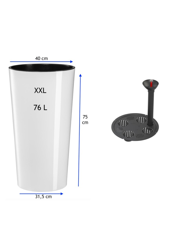 Plantenbak rond XXL hoog Ø40 × 75 cm hoogglans met bewateringssysteem, 76 L – Wit | Töpferkönig