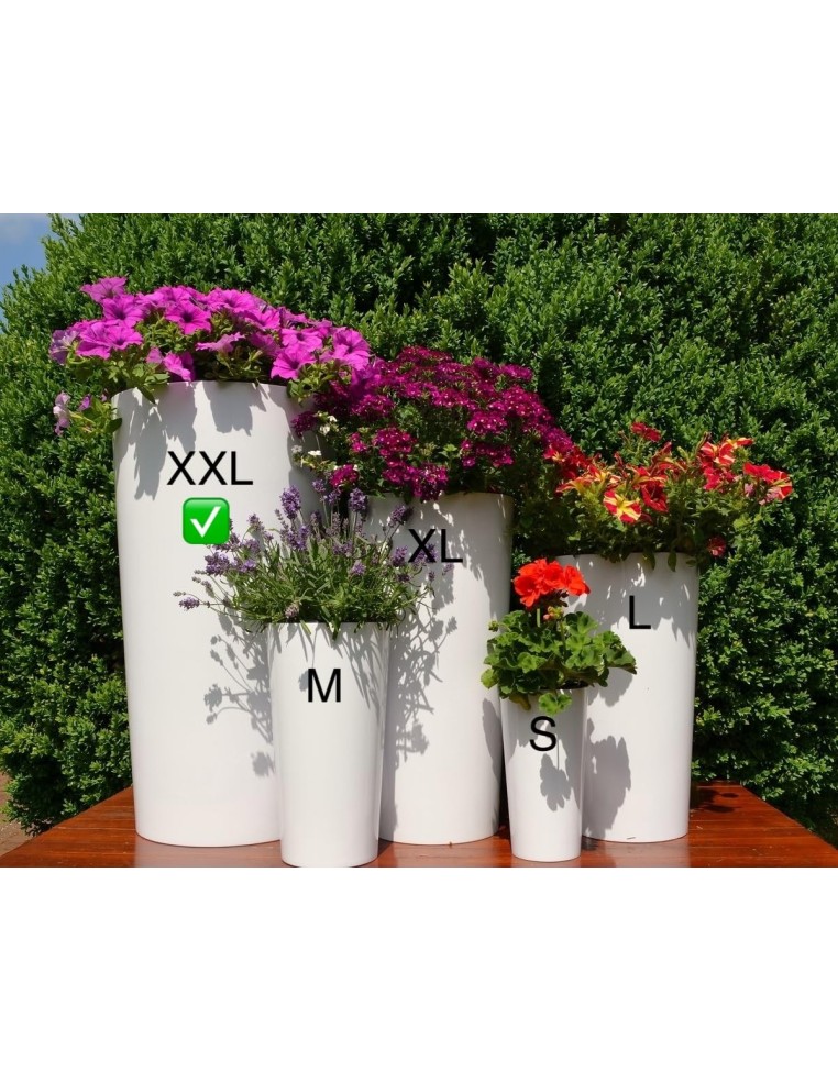Blumenkübel rund XXL hoch Ø40 × 75 cm Hochglanz mit Bewässerungssystem, 76 L – Weiß | Töpferkönig
