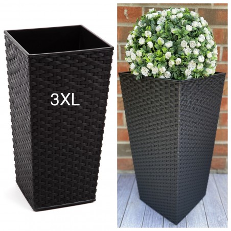 Blumenkübel in Rattan mit Einsatz Hoch Schwarz, Größe: 3XL