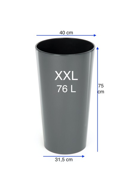 Pot haut rond XXL Ø40 × 75 cm brillant, 76 L – Anthracite | Töpferkönig