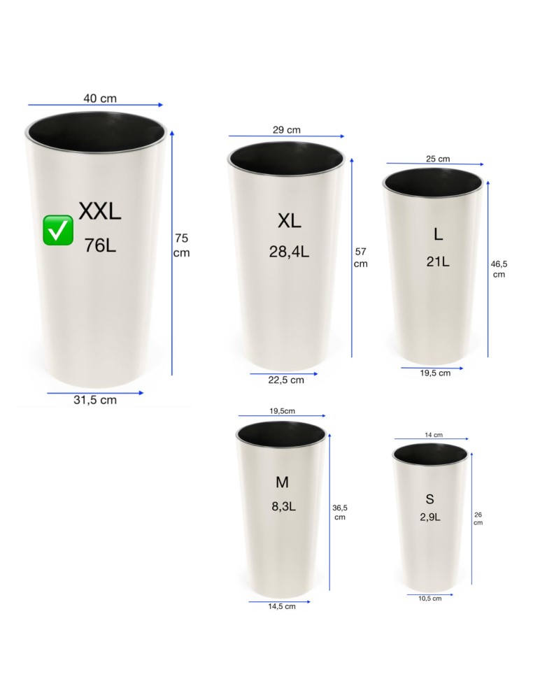 Pot haut rond XXL Ø40 × 75 cm brillant, 76 L – Crème | Töpferkönig