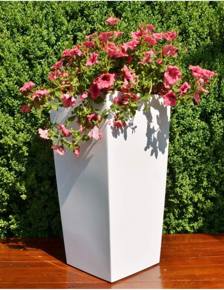 Blumenkübel eckig hoch 39 × 39 × 75 cm mit Bewässerungssystem, 100 L – Weiß | Töpferkönig