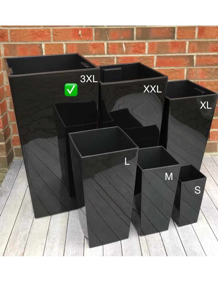 Pot haut carré 3XL 39 × 39 × 75 cm brillant avec système d'arrosage, 100 L – Noir | Töpferkönig