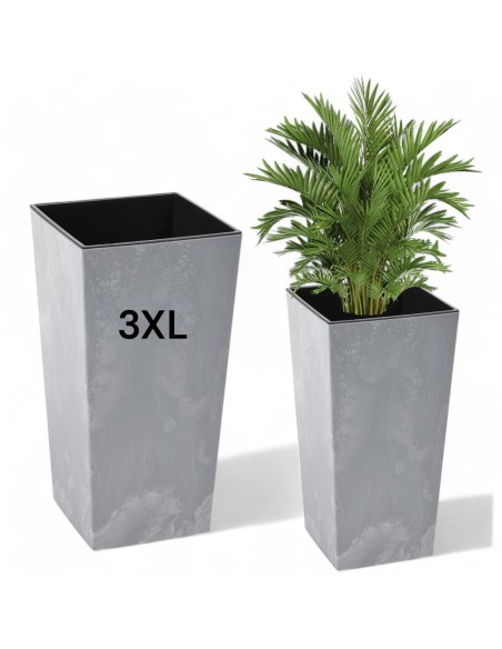 Blumenkübel eckig 3XL hoch 39 × 39 × 75 cm Beton-Optik, 100 L – Beton Grau | Töpferkönig