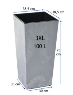 Blumenkübel eckig 3XL hoch 39 × 39 × 75 cm Beton-Optik, 100 L – Beton Grau | Töpferkönig 2