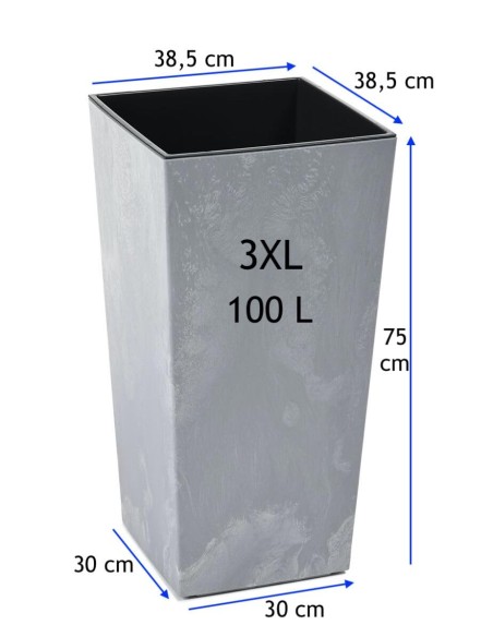 Blumenkübel eckig 3XL hoch 39 × 39 × 75 cm Beton-Optik, 100 L – Beton Grau | Töpferkönig