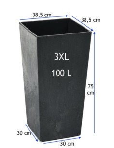 Fioriera quadrata 3XL alta 39 × 39 × 75 cm effetto cemento, 100 L – Nero cemento | Töpferkönig 2