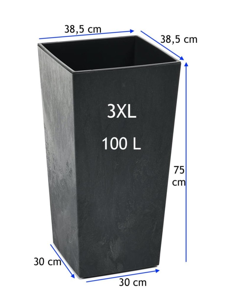 Fioriera quadrata 3XL alta 39 × 39 × 75 cm effetto cemento, 100 L – Nero cemento | Töpferkönig