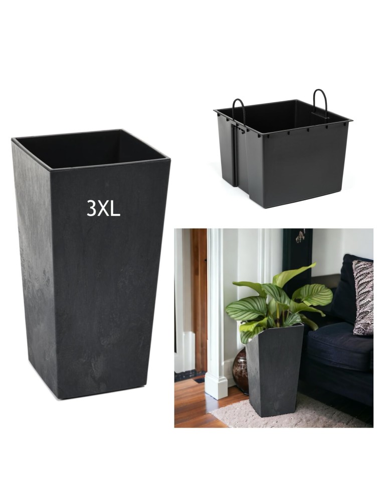 Fioriera quadrata 3XL alta 39 × 39 × 75 cm effetto cemento, 100 L – Nero cemento | Töpferkönig