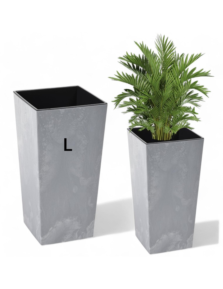 Macetero cuadrado L alto 24 × 24 × 47 cm efecto hormigón, 21 L – Gris hormigón | Töpferkönig