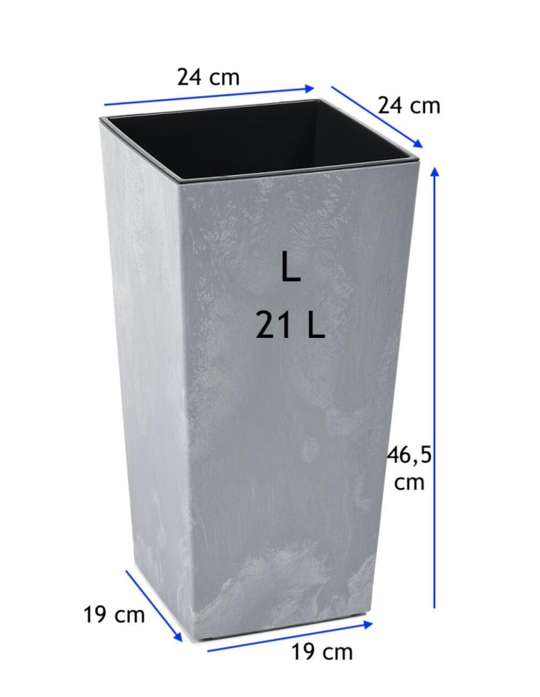 Fioriera quadrata L alta 24 × 24 × 47 cm effetto cemento, 21 L – Grigio cemento | Töpferkönig