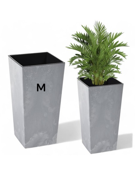 Fioriera quadrata M alta 19 × 19 × 36 cm effetto cemento, 11 L – Grigio cemento | Töpferkönig