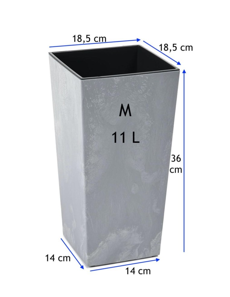 Fioriera quadrata M alta 19 × 19 × 36 cm effetto cemento, 11 L – Grigio cemento | Töpferkönig