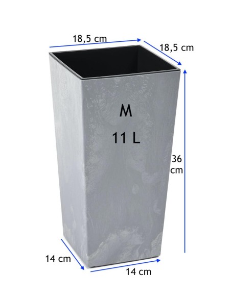 Plantenbak vierkant M hoog 19 × 19 × 36 cm betonlook, 11 L – Betongrijs | Töpferkönig