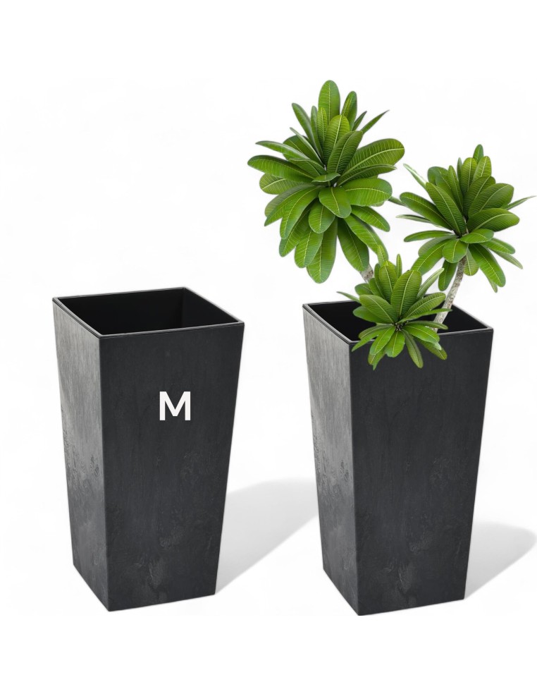 Pot haut carré M 19 × 19 × 36 cm aspect béton, 11 L – Béton noir | Töpferkönig