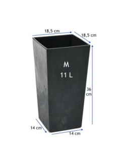 Plantenbak vierkant M hoog 19 × 19 × 36 cm betonlook, 11 L – Betonzwart | Töpferkönig 2