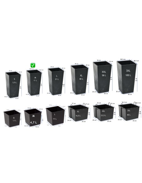 Blumenkübel eckig M hoch 19 × 19 × 36 cm Beton-Optik, 11 L – Beton Schwarz | Töpferkönig