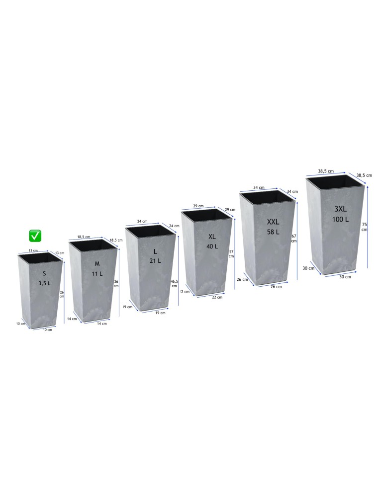 Fioriera quadrata S alta 13 × 13 × 26 cm effetto cemento, 3,5 L – Grigio cemento | Töpferkönig