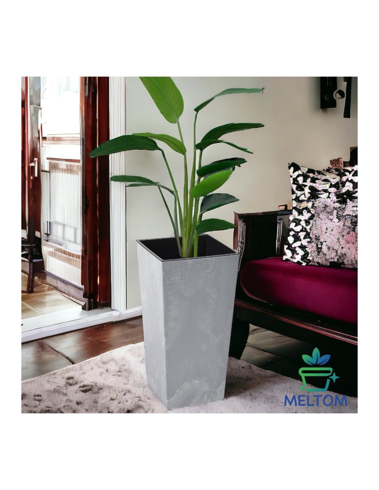 Pot haut carré S 13 × 13 × 26 cm aspect béton, 3,5 L – Béton gris | Töpferkönig