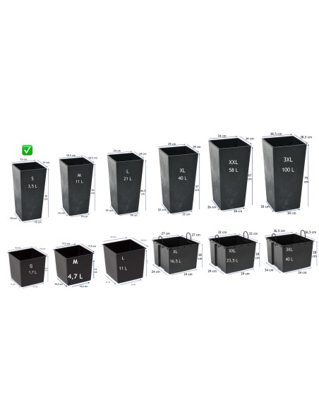 Macetero cuadrado S alto 13 × 13 × 26 cm efecto hormigón, 3,5 L – Negro hormigón | Töpferkönig