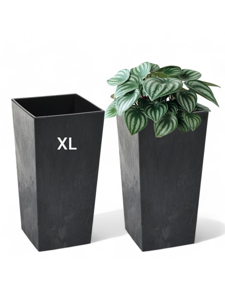 Blumenkübel eckig XL hoch 29 × 29 × 57 cm Beton-Optik, 40 L – Beton Schwarz | Töpferkönig