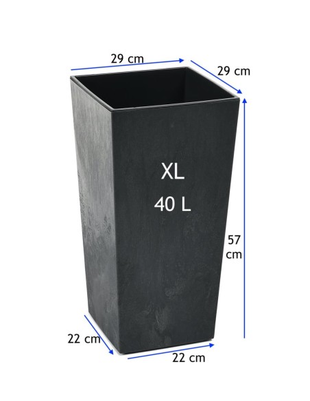 Plantenbak vierkant XL hoog 29 × 29 × 57 cm betonlook, 40 L – Betonzwart | Töpferkönig