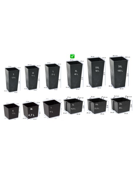 Fioriera quadrata XL alta 29 × 29 × 57 cm effetto cemento, 40 L – Nero cemento | Töpferkönig