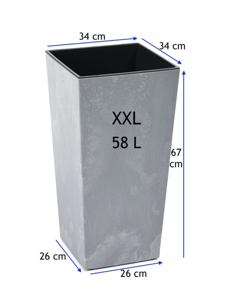 Plantenbak vierkant XXL hoog 34 × 34 × 67 cm betonlook, 58 L – Betongrijs | Töpferkönig