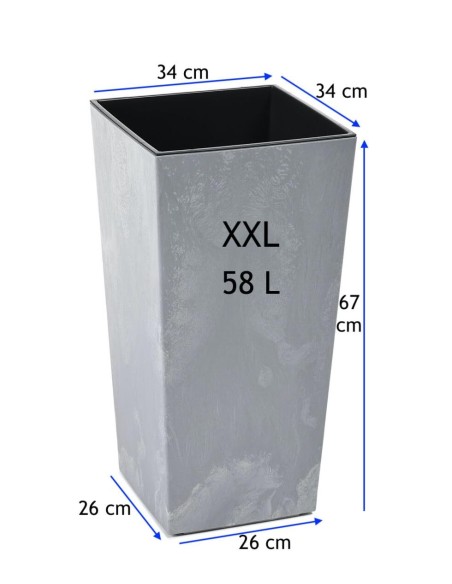Blumenkübel eckig XXL hoch 34 × 34 × 67 cm Beton-Optik, 58 L – Beton Grau | Töpferkönig