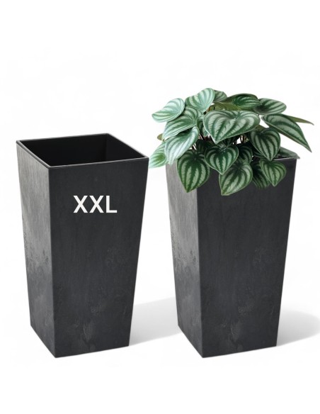 Pot haut carré XXL 34 × 34 × 67 cm aspect béton, 58 L – Béton noir | Töpferkönig