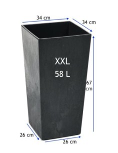 Blumenkübel eckig XXL hoch 34 × 34 × 67 cm Beton-Optik, 58 L – Beton Schwarz | Töpferkönig 2