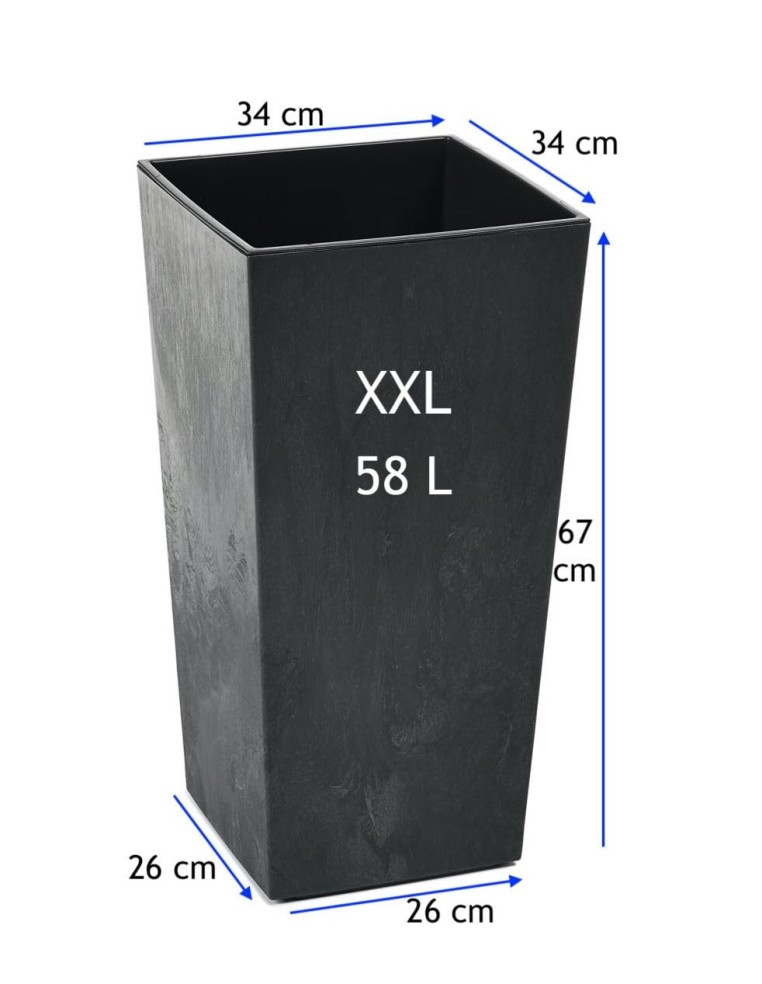 Fioriera quadrata XXL alta 34 × 34 × 67 cm effetto cemento, 58 L – Nero cemento | Töpferkönig
