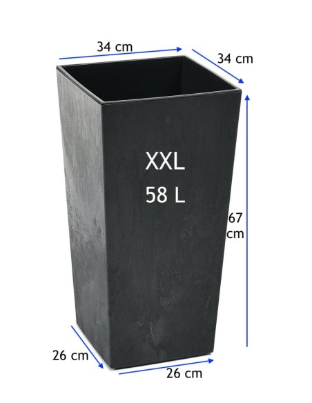 Fioriera quadrata XXL alta 34 × 34 × 67 cm effetto cemento, 58 L – Nero cemento | Töpferkönig