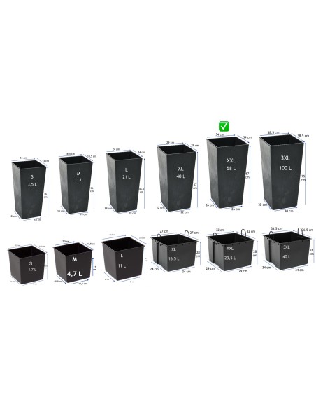 Macetero cuadrado XXL alto 34 × 34 × 67 cm efecto hormigón, 58 L – Negro hormigón | Töpferkönig