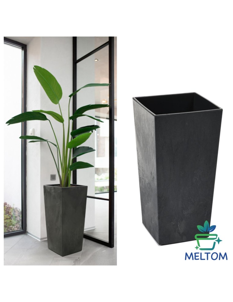 Macetero cuadrado XXL alto 34 × 34 × 67 cm efecto hormigón, 58 L – Negro hormigón | Töpferkönig