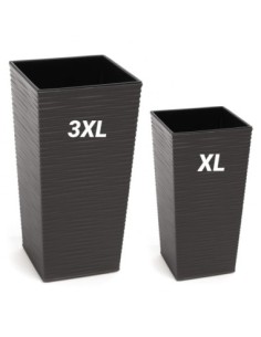 Juego de 2 maceteros redondos estriados 29 × 29 × 57 + 39 × 39 × 75 cm – Antracita | Töpferkönig