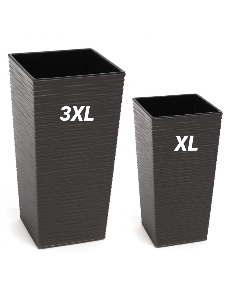 Juego de 2 maceteros redondos estriados 29 × 29 × 57 + 39 × 39 × 75 cm – Antracita | Töpferkönig