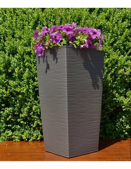 Blumenkübel-Set rund 2-teilig gerillt 29 × 29 × 57 + 39 × 39 × 75 cm – Anthrazit | Töpferkönig