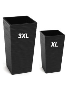 Juego de 2 maceteros redondos estriados 29 × 29 × 57 + 39 × 39 × 75 cm – Negro | Töpferkönig