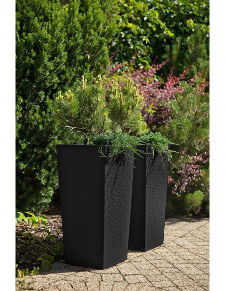 Blumenkübel-Set rund 2-teilig gerillt 29 × 29 × 57 + 39 × 39 × 75 cm – Schwarz | Töpferkönig
