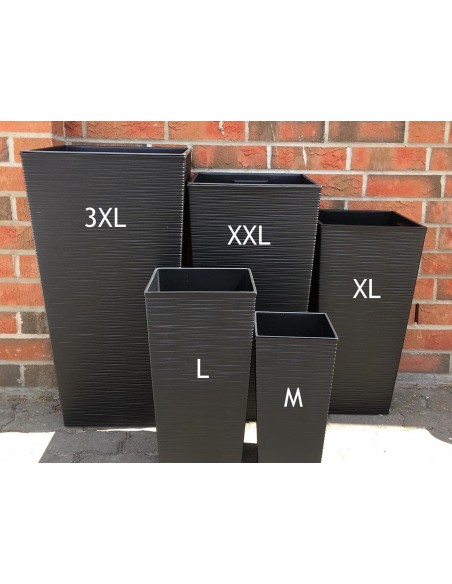 Lot de 2 pots ronds striés 29 × 29 × 57 + 39 × 39 × 75 cm – Noir | Töpferkönig