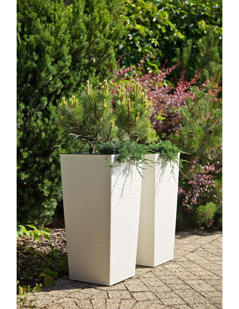 Set di 2 fioriere rotonde rigate 29 × 29 × 57 + 39 × 39 × 75 cm – Bianco | Töpferkönig