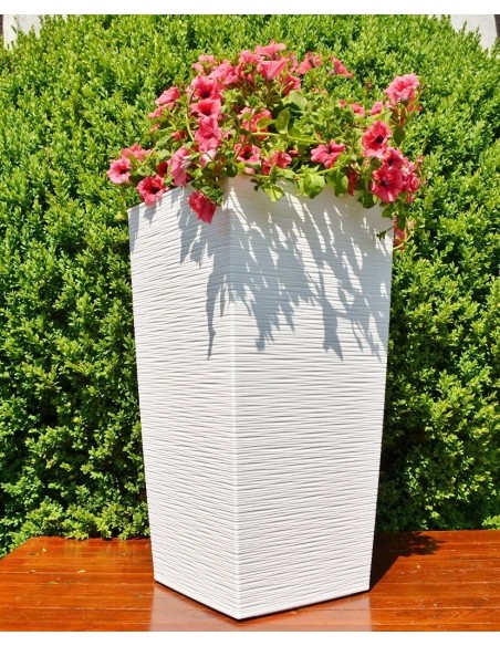 Set van 2 ronde plantenbakken geribbeld 29 × 29 × 57 + 39 × 39 × 75 cm – Wit | Töpferkönig