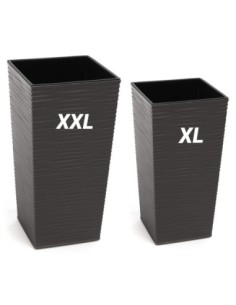 Blumenkübel-Set rund 2-teilig gerillt 29 × 29 × 57 + 34 × 34 × 67 cm – Anthrazit | Töpferkönig