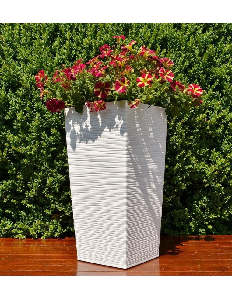 Lot de 2 pots ronds striés 29 × 29 × 57 + 34 × 34 × 67 cm – Blanc | Töpferkönig
