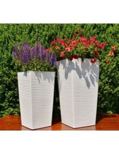 Set di 2 fioriere quadrate rigate 24 × 24 × 47 + 29 × 29 × 57 cm – Bianco | Töpferkönig