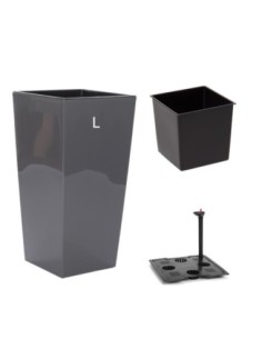 Blumenkübel eckig L hoch 29 × 29 × 57 cm Hochglanz mit Bewässerungssystem, 21 L – Anthrazit | Töpferkönig